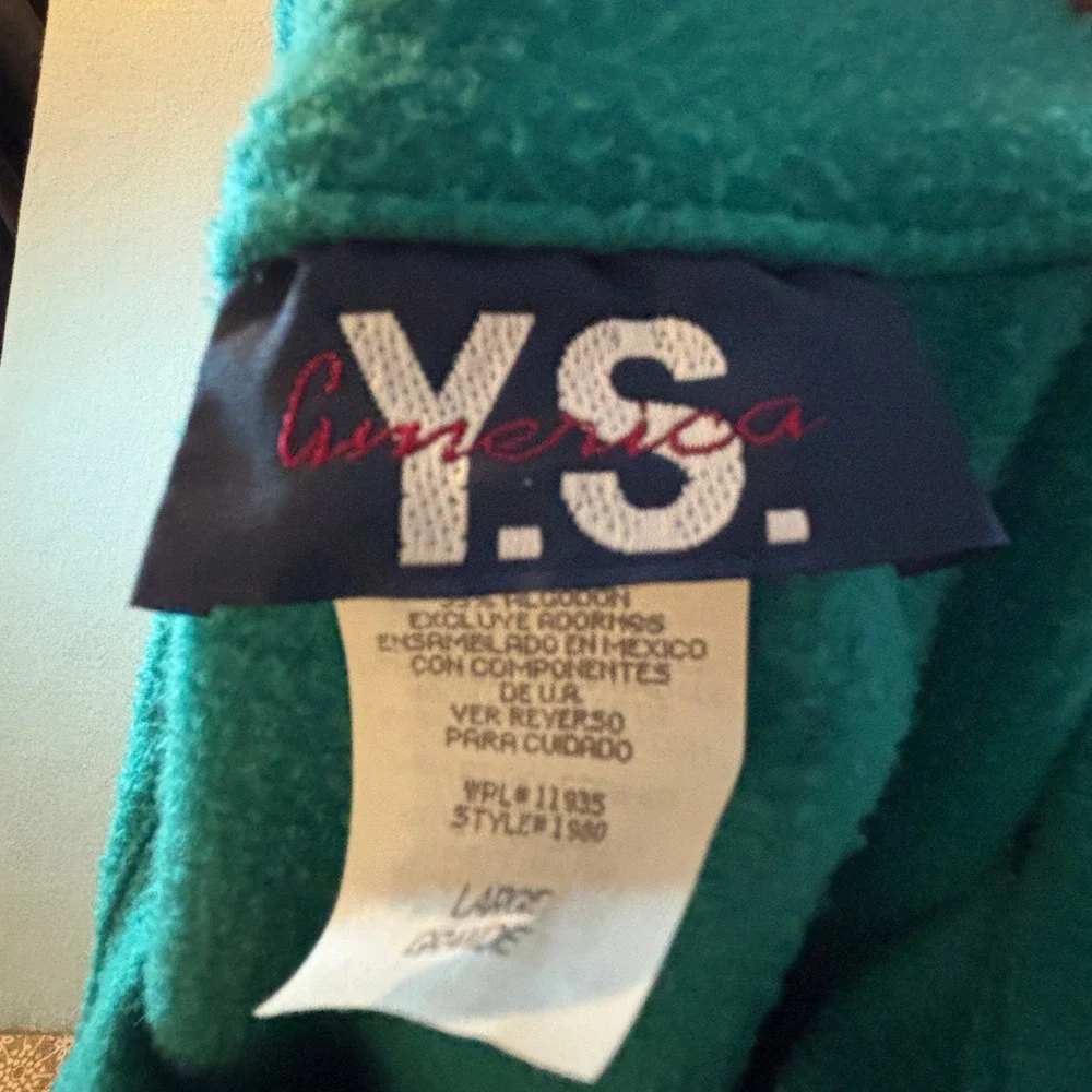 VTG Y2K Y.S. America Mens L Quarter Zip Fleece Pullover Blue Green Style 1980